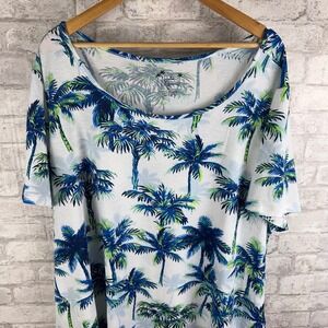 Palm‎ Grove Palm Tropical Tree Print T-Shirt Knit Top Size 3X Short Sleeve